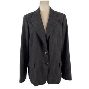 New Marina Rinaldi Women's 18 Single Breasted Wool Blend Striped Career Blazer